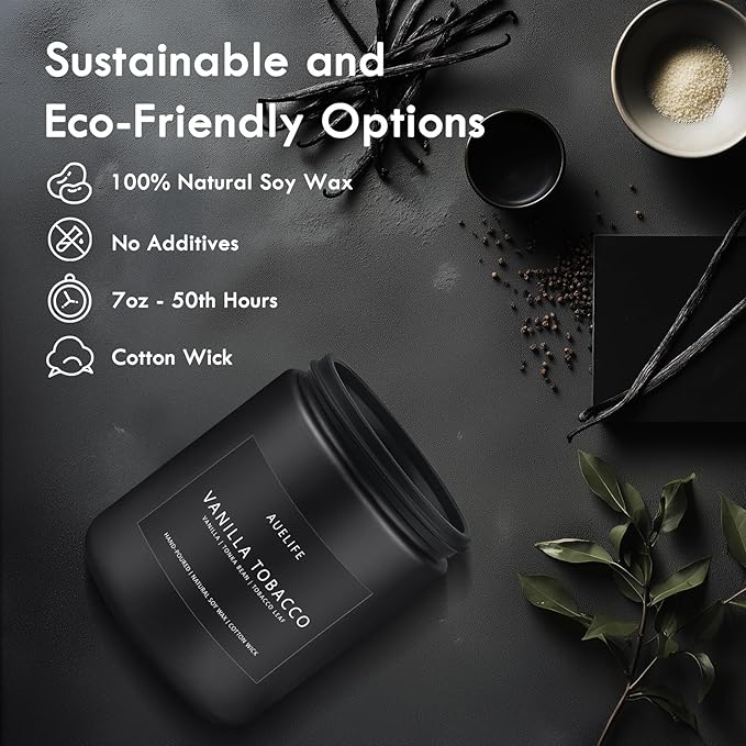 Vanilla Tobacco Candle for Men | Masculine Scented Soy Candles - Home Fragrance, Aromatherapy Gifts for Men - 7oz Black Jar, Long-Lasting Luxury Decor - Bloomnest