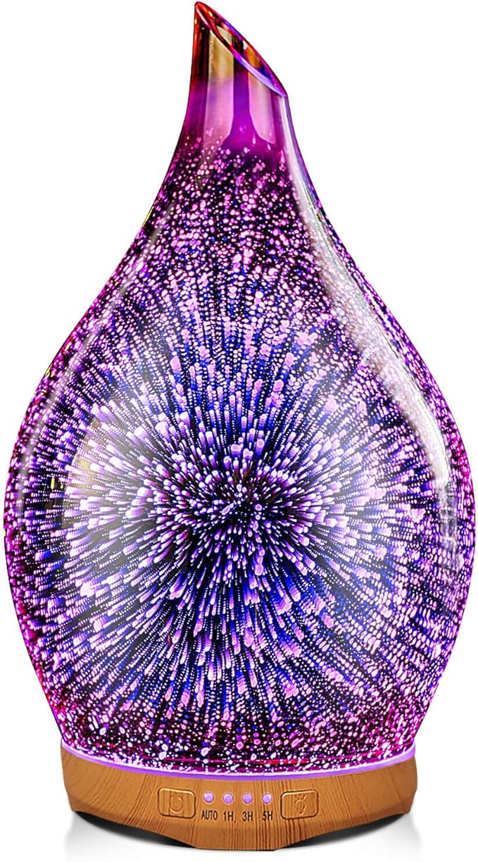 Porseme 280ml Essential Oil Diffuser 3D Hand-Blown Glass Aroma Diffusor, Aromatherapy Unltrasonic Cool Mist deffuser, 7 Color Changing Humidifier, Waterless Shut-Off, Timer Function for Home Office Porseme