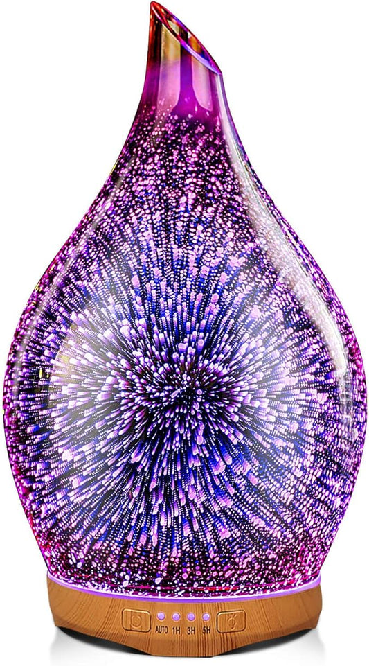Porseme 280ml Essential Oil Diffuser 3D Hand-Blown Glass Aroma Diffusor, Aromatherapy Unltrasonic Cool Mist deffuser, 7 Color Changing Humidifier, Waterless Shut-Off, Timer Function for Home Office Porseme
