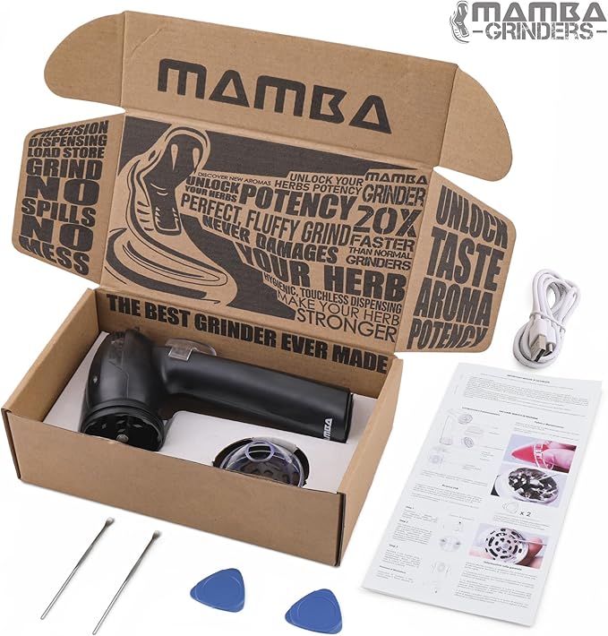 Mamba Lite 0.75g Black All-Plastic Head USB Electric Herb Grinder. Small Portable Herbal Machine & Spice Mill for the Kitchen - Bloomnest
