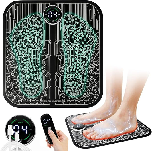 EMS Foot Massager for Neuropathy, Sport Muscle Stimulator for Circulation, Pain Relief, Foldable Feet Mat and Legs Massager Pad, 10 Modes and 39 Intensity Levels for Muscle Relaxation - Bloomnest