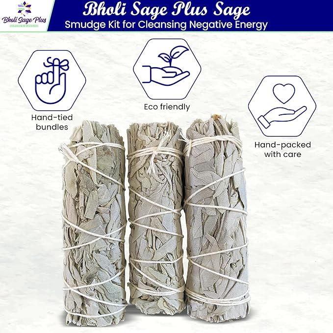 White Sage Sticks Pack of 3, Sage Smudge Kit 4'' Long Dried Sage Sticks for Meditation, Smudging and Cleansing, Getting Rid of Negative Energy - Bloomnest