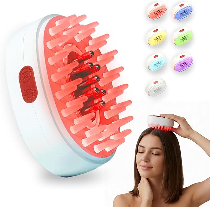 7-1 Red Light Hair Brush Comb | Vibrating Electric Red Light Scalp Massager + Oil Applicator for Fuller-Looking Hair Care | Scalp Massage for Head Spa | Portable, Cordless & Waterproof Scalpistry