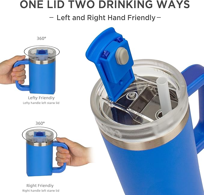 Tyeso 30 oz Tumbler with Handle, Straw and Lid - Leak Resistant Insulated Stainless Steel Water Bottle, Car Cup Holder Friendly Travel Coffee Mug Blue - Gifts for Men & Women - Bloomnest
