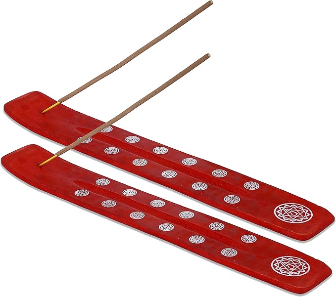 Bless-International Traditional-Handmade-Burner Wooden-Incense-Stick-Holder Ash-Catcher-Stand for-Aromatherapy-Meditation-Yoga (Fire Red) 10 Inches, Pack of 2 - Bloomnest