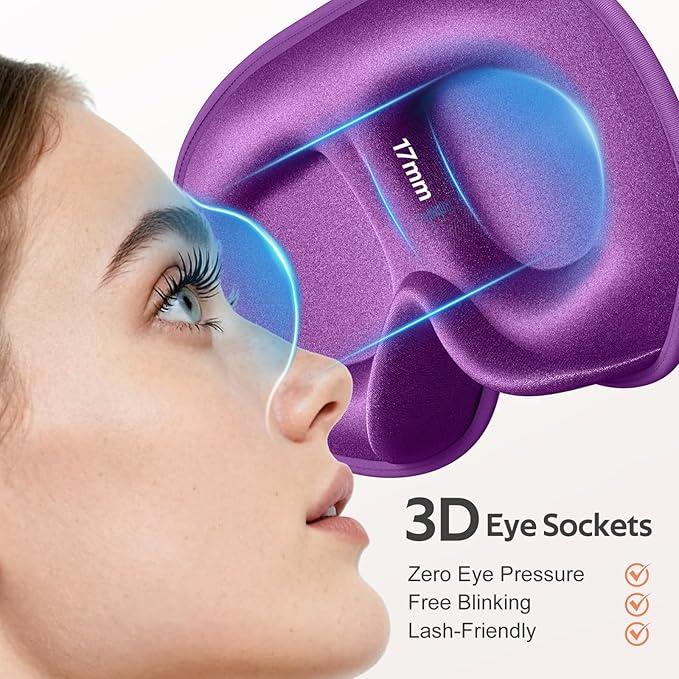 Sleep Mask for Men Women - 100% Blackout Eye Masks for Sleep - 3D Soft Sleeping Mask for Side Sleepers - Zero Pressure Lash Extensions Eye Cover Shade for Airplane Travel Essentials, Purple - Bloomnest