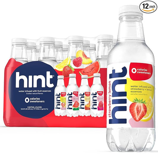 Hint Fruit-Infused Bottled Water, 4-Flavor Red Variety Pack - Sugar Free Flavored Water with Zero Calories, Natural Fruit Essences, and No Artificial Sweeteners - 16 Fl Oz (Pack of 12) - Bloomnest