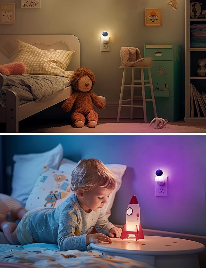 L LOHAS LED Night Light for Kids, 3D Space Night Light Plug in, Dusk to Dawn Nursery Night Lights, RGB+Soft White 3000K, 3 Lighting Modes, Room Decor, Children - Bloomnest