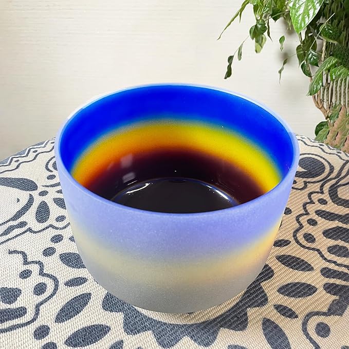 KVKA 8 Inch A Note Third Eye Chakra Rianbow Color Frosted Quartz Crystal Singing Bowl with Suede stiker and Carrying Carrier for Yoga Sound Musical Instrument - Bloomnest