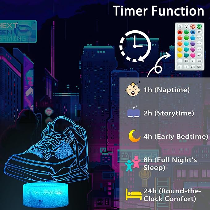 Sneaker Gifts, Sport Shoes, Sneaker Gifts, 3D Illusion Night Light Lamp, 16 Colors Changing, Timer, 4 Flash Modes and Dimmable, Kids Room Decoration, Xmas Gifts - Bloomnest
