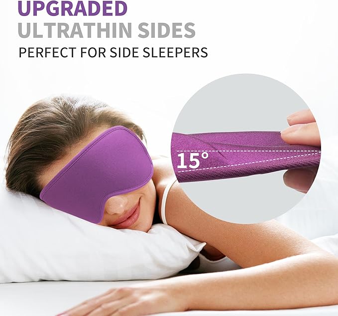 3D Sleep Mask for Men Women 2 Pack, Blackout Eye Mask for Sleeping Eye Mask for Side Sleeper, Memory Foam Adjustable&Washable, Airplane Travel Essentials Couples Yoga Meditation Office Black & Purple - Bloomnest