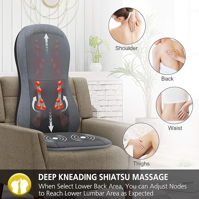 COMFIER Shiatsu Full Back Massager,Massage Chair Pad with Heat,2D/3D Massage Seat Cushion,Chair Massager with 10 Shiatsu Nodes, Rolling Kneading Chair Pads for Lower Back,Gift for Men,Women - Bloomnest