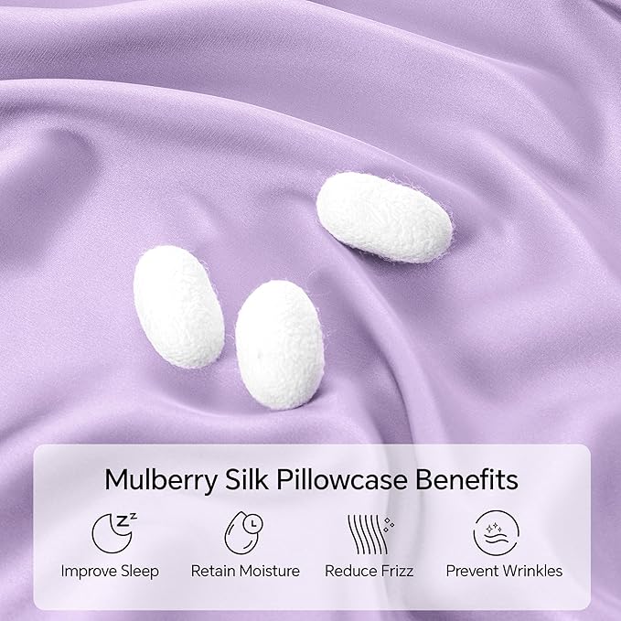 INFIIXSO Silk Pillow Cases 2 Pack Standard Size, Ultra Smooth & Soft Mulberry Silk Pillow Case for Hair and Skin, Breathable Cooling Silk Pillowcase with Hidden Zipper (Lavender, 20x26 Inches) - Bloomnest