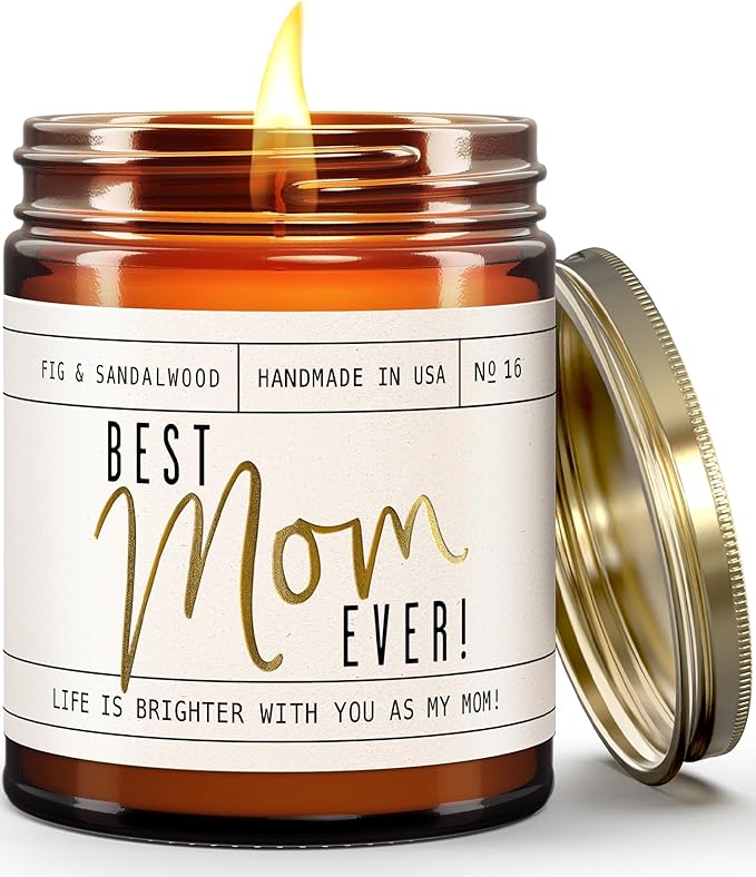 Mothers Day Gifts for Mom, Mom Gifts From Daughter or Son - 'Best Mom Ever' Soy Candle, w/Fig & Sandalwood I Mom Birthday Gifts from Son Ideas I 50Hr Burn, USA Made - Bloomnest