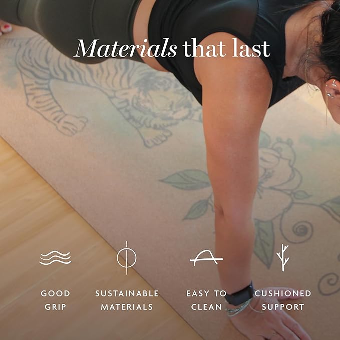 Shakti Warrior Cork Yoga Mat - Artist Designed, Premium Printed Eco-Friendly Non-Slip mat, Great for Regular & Hot Yoga, Pilates, Workouts 72 inch x 24 inch x 3mm Thick - Bloomnest