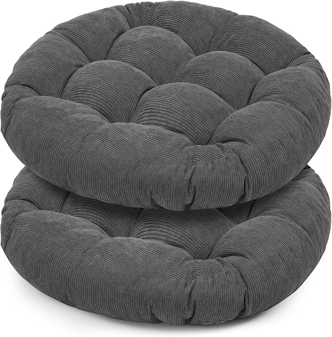 Floor Cushions for Adults Floor Pillows for Sitting Large Round Tufted Meditation Pillows Memory Foam 2 Pcs, 24" x 24", Dark Grey - Bloomnest