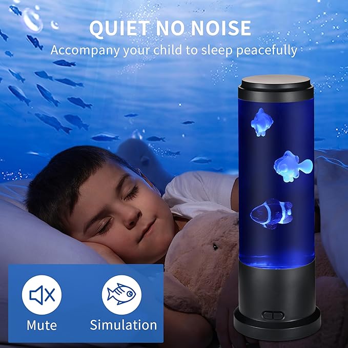 EDIER Fish Lamp with Moving Fish, 11-inch Fake Aquarium Tank Auto-Color Changing, USB Sensory Liquid Motion Lamp for Kids & Autism Stress Relief - Bloomnest