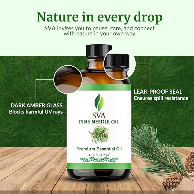 SVA Pine Needle Essential Oil – 4 Fl Oz – 100% Natural Pine Needle Oil - for Diffuser, Hair Care, Face, Skin Care, Aromatherapy, Scalp and Body Massage, Soap and Candle Making – with Dropper - Bloomnest