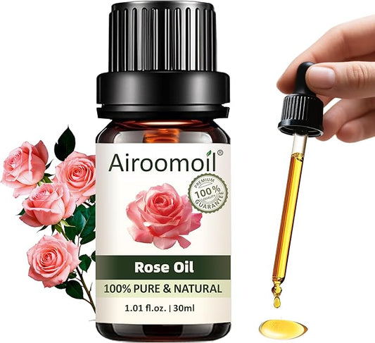 Rose Essential Oil with Glass Dropper - 1 Fl Oz | 30ml, 100% Pure Natural, for Diffusers, Aromatherapy, Skin, Massage, Candle and Soap Making Fragrance Airoomoil