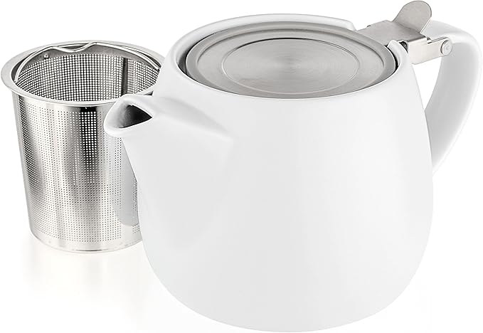 Tealyra - Pluto Porcelain Small Teapot White - 18.2-ounce (1-2 cups) - Matte Finish - Stainless Steel Lid and Extra-Fine Infuser To Brew Loose Leaf Tea - 540ml - Bloomnest