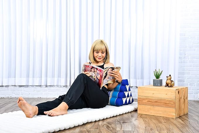 Leewadee Triangle Cushion – Comfortable Backrest for TV or Reading, Incline Pillow for Relaxing Made of Kapok, 20 x 13 x 13 inches, Blue - Bloomnest