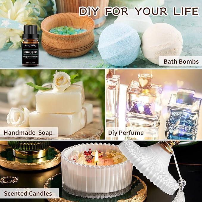 BURIBURI Tea Tree, Eucalyptus and Vanilla Essential Oil Set, 100% Pure 3Pcs Essential Oils Gift Set for Diffusers BURIBURI
