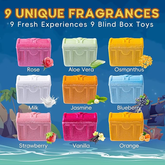 Bath Bombs for Kids with Surprise Inside, 9 Pack Kids Bath Bombs with Treasure Chest Toys Gift Set, Fizzy Bath Salt Balls, Perfect Birthday, Halloween, Or Holiday Gift for Boys and Girls - Bloomnest