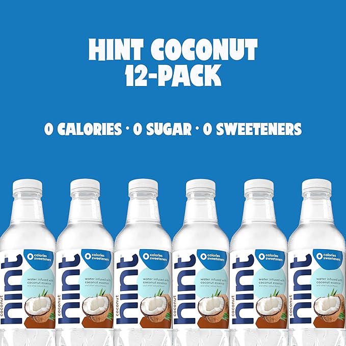 Hint Fruit-Infused Bottled Water, Coconut - Sugar Free Flavored Water with Zero Calories, Naturally Flavored, and No Artificial Sweeteners - 16 Fl Oz (Pack of 12) - Bloomnest