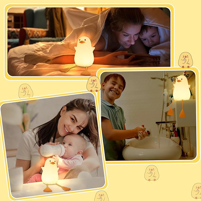 Cute Duck Lamp, Animal Nursery Silicone Night Light with Portable USB Rechargeable Timer Dimmable, Perfect for Home Bedroom Living Room, Holiday Birthday Xmas Easter Decor Gifts to Kids Baby - Bloomnest