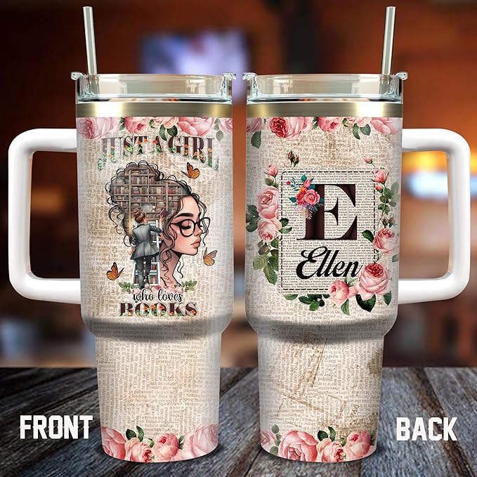 WAZONE Personalized Book Lovers Coffee 40 Oz Insulated Stainless Steel Tumblers with Handle and Straw Cups Custom Birthday Christmas Gifts for Bookholic Friends Besties Soul Sisters Brothers - Bloomnest