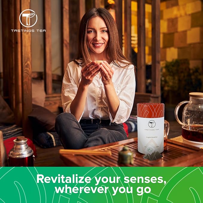 Tastings Tea English Breakfast Tea Bags - 15 Biodegradable Pyramid Sachets | Black Tea Blend with Assam & Nilgiri Flavor | Natural Caffeinated Tea - Bloomnest