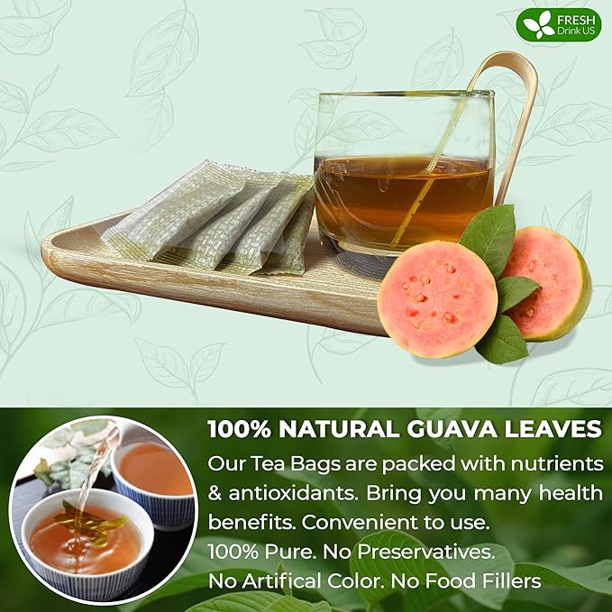 FreshDrinkUS, Premium 135 Guava Leaf Tea Bags, Handmade, From Great Origin, 100% Natural and Pure. Guava Tea, Loose Leaf Herbal Tea. No Sugar/Caffeine/Gluten, Vegan. - Bloomnest