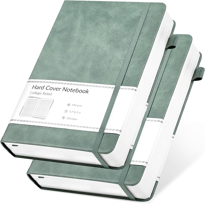 CAGIE 2 Pack Journal for Women Men 320 Pages 100 Gsm Paper Thick Journaling Notebooks A5 Leather Lined Journals for Writing Hardcover Journal Notebook Diary, Green - Bloomnest
