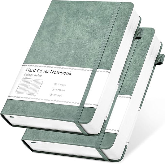CAGIE 2 Pack Journal for Women Men 320 Pages 100 Gsm Paper Thick Journaling Notebooks A5 Leather Lined Journals for Writing Hardcover Journal Notebook Diary, Green - Bloomnest