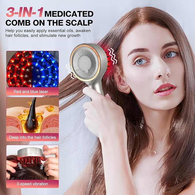 3 in 1 Scalp Massager Hair - 360° Hair Oil Applicator Electric Scalp Massager IPX7 Waterproof for Home & Travel(Silver) Bloomnest
