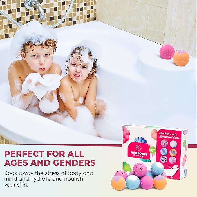 Bath Bombs for Women, Men & Kids – 12 Bath Bomb Gift Set with Shea Butter, Essential Oils & Sea Salt, Moisturizing Spa Aromatherapy, Long-Lasting Fizz, Relaxation & Holiday Gifts - Bloomnest