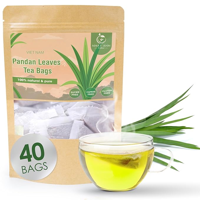 NHAT ANH FARM - Premium Pandan Leaves Tea Bags, 40 Pandan Leaves Tea Bags, 100% Natural Dried Pandan Leaves, Naturally Sweet Herbal Tea, Sugar-Free, Caffeine-Free, No Additives - Bloomnest