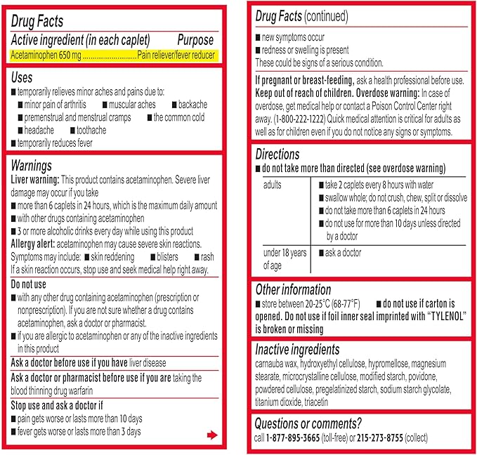 Tylenol 8 Hour Arthritis Pain Relief Extended-Release Tablets, 650 mg Acetaminophen, Joint Pain Reliever & Fever Reducer Medicine, Oral Pain Reliever for Arthritis & Joint Pain, 50 Count - Bloomnest