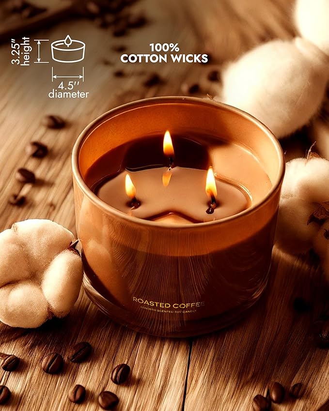 96NORTH Luxury Coffee Soy Candle | Large 3 Wick Jar Candle | Up to 40 Hours Burning Time | 100% Natural Soy Wax | Housewarming Gift for Men and Women - Bloomnest