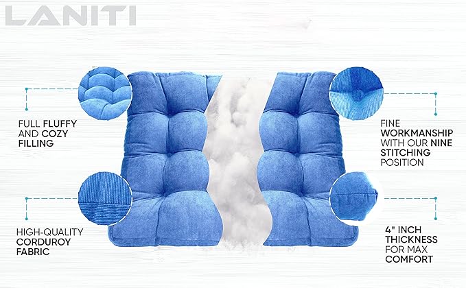 LANITI 24” Inch Extra Large Floor Cushions Tufted Floor Pillow for Adults Square Meditation Ultimate Comfort Oversized Pillows for Floor Cushion (Aqua)