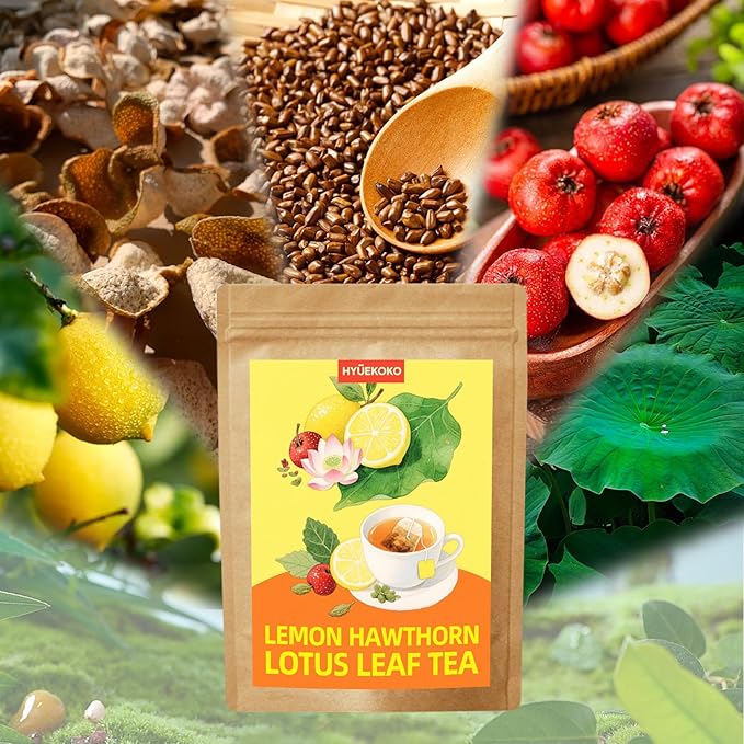 40 Bags Zesty Lemon Hawthorn Lotus Leaf Tea, Caffeine-Free Natural Ingredients Herbal Tea Bags, Improve Digestion, No Additives, Daily Enjoyment Tea for Women - Bloomnest