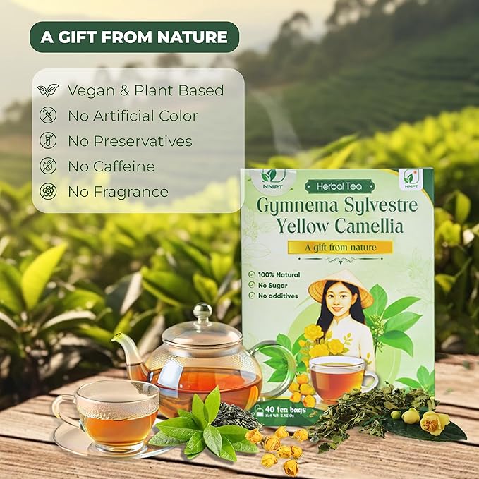 NMPT Dried Gymnema Sylvestre Yellow Camellia Tea, Handpicked, 40 Sachets, Cold-Dried, Gluten-Free, No Added Sugar, Mild Sweet Flavor, Eases Fatigue & Stress, Supports Overall Health - Bloomnest