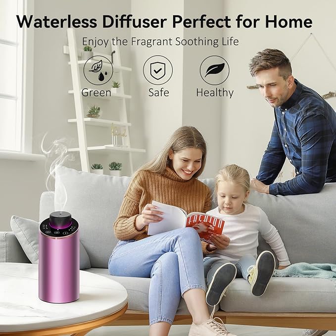 Essential Oil Diffuser Waterless Scent Aromatherapy Diffusers for Home Large Room, Bedroom, Car, Office,Desk, Battery Operated, Small Cordless Air Freshener Machine, 3 Countdown Timers & 3 Mist Levels - Bloomnest