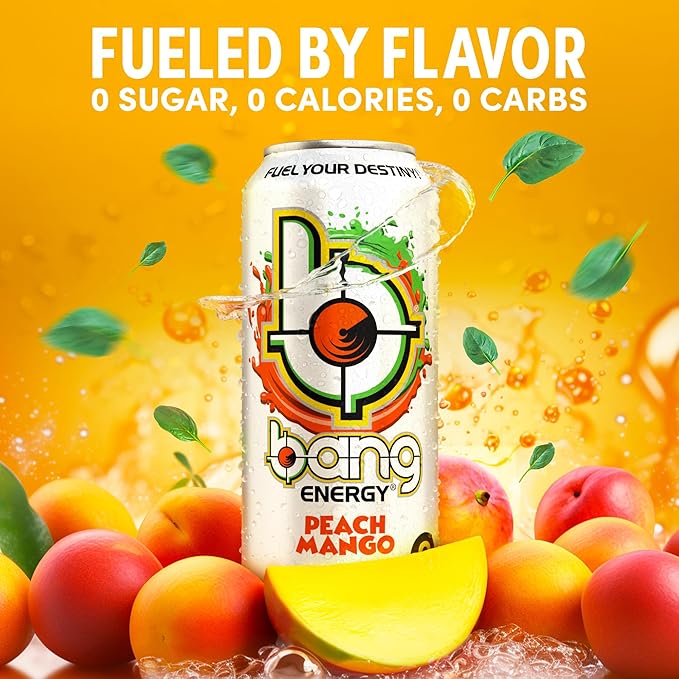 Bang Energy Peach Mango, Sugar-Free Energy Drink, 16-Ounce (Pack of 12) - Bloomnest