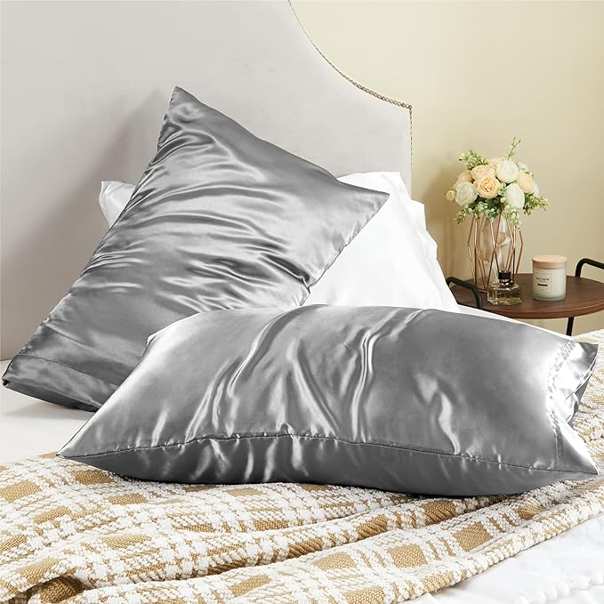 BEDELITE Satin Pillowcase for Hair and Skin, Super Soft and Cooling Similar to Silk Pillow Cases 2 Pack with Envelope Closure, Gift for Women Men(20"x36" King Size, Grey) - Bloomnest