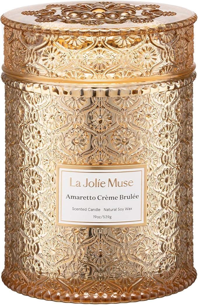 LA JOLIE MUSE Fall Candle | Amaretto Crème Brûlée – Almond Liqueur, Dry Fruit & Caramel | 19 oz Wooden Wick Candle | 90 Hours Clean Burn | Luxury Candles for Self-Care & Gifting - Bloomnest