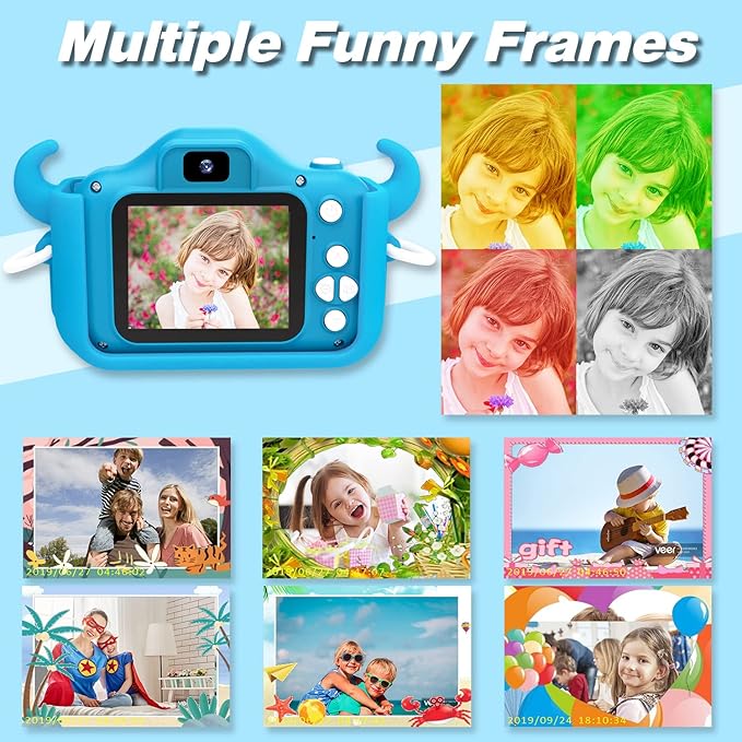 Goopow Kids Camera Toys for 3-8 Year Old Girls Boys,Children Digital Video Camcorder Camera with Cartoon Soft Cover, Best Chritmas Birthday Festival Gift for Kids - 32G SD Card Included - Bloomnest