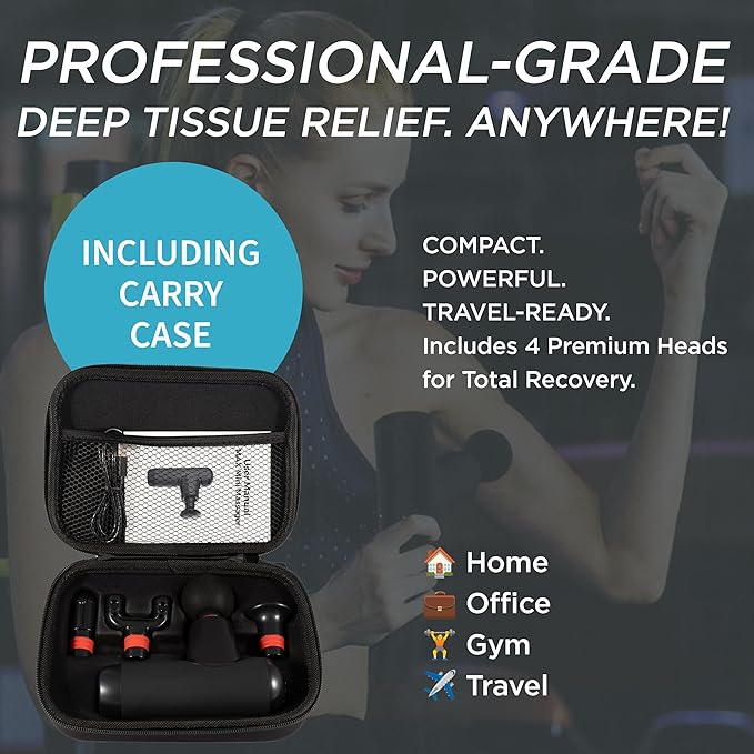 Mini Massage Gun | Small Portable Deep Tissue Muscle Massager | Travel Pain Relief | 22 lbs Stall Force | 8 mm Amplitude | 4 Speeds | Brushless Motor | 240 Min Battery | Mini Essential - Bloomnest
