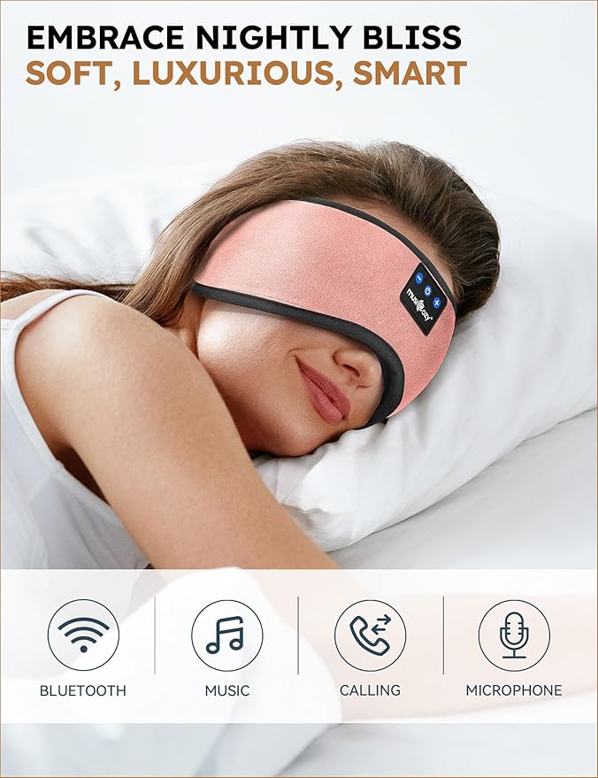 MUSICOZY Sleep Headphones Bluetooth 5.4 Headband Sleeping Eye Mask for Mom Women Men Wireless Music Earbuds Earphones for Side Sleepers Built-in HD Speakers Cool Gadgets Unique Gifts