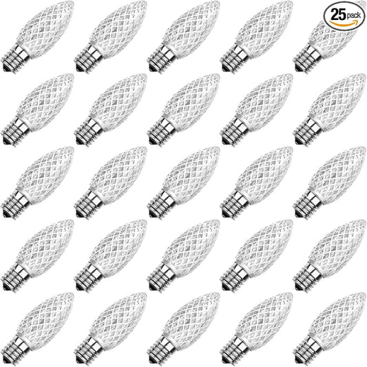 Meconard C9 Led Replacement Christmas Light Bulbs, C9 Shatterproof Led Bulbs for Christmas Indoor Outdoor String Lights, E17 Intermediate Base, Commercial Grade Holiday Bulbs, Cool White, 25Pack - Bloomnest
